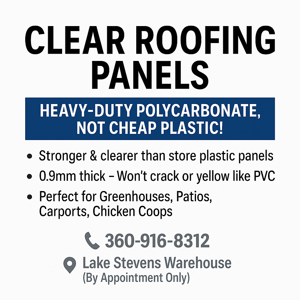 0.9mm Clear Greenhouse Roofing Panels – Heavy-Duty 26.5” x 8–14 ft - Local Pick Up