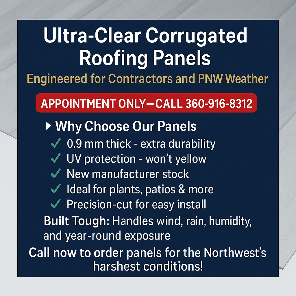 0.9mm Clear Greenhouse Roofing Panels – Heavy-Duty 26.5” x 8–14 ft - Local Pick Up