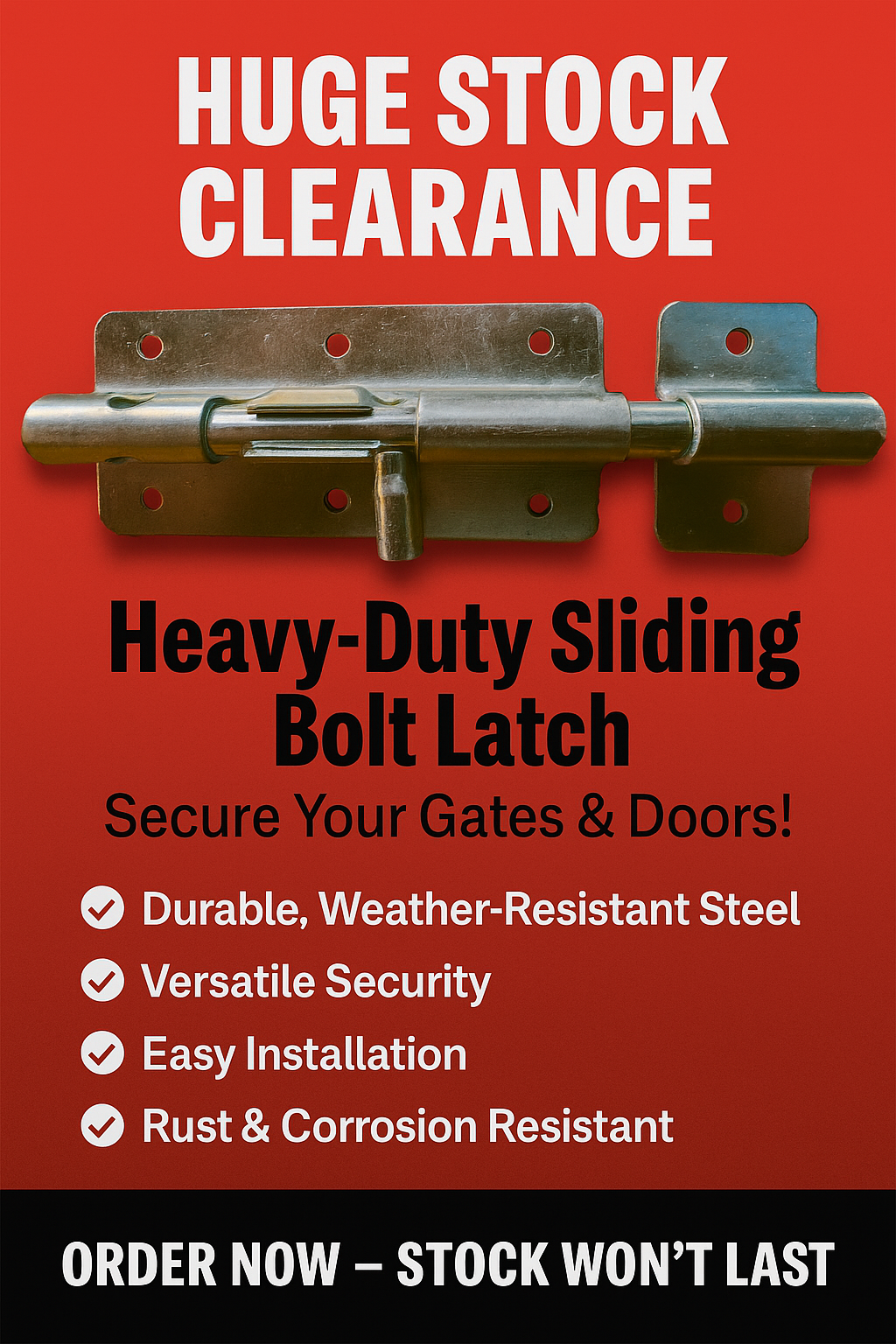 Heavy-Duty Sliding Bolt Gate Door Latch – Weather-Resistant Steel, Rust-Proof
