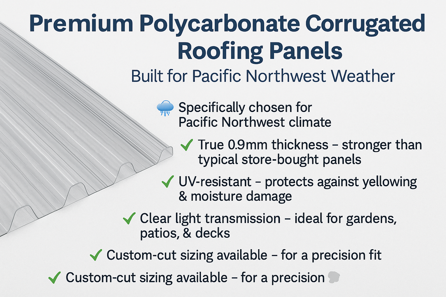 0.9mm Clear Greenhouse Roofing Panels – Heavy-Duty 26.5” x 8–14 ft - Local Pick Up