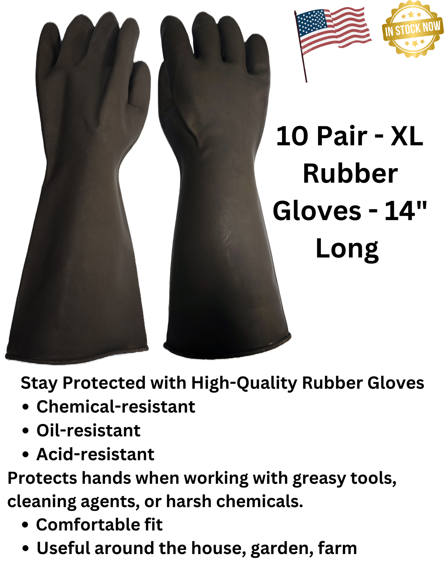 Rubber Gloves – XL Size (10 Pairs) for Durable Hand Protection