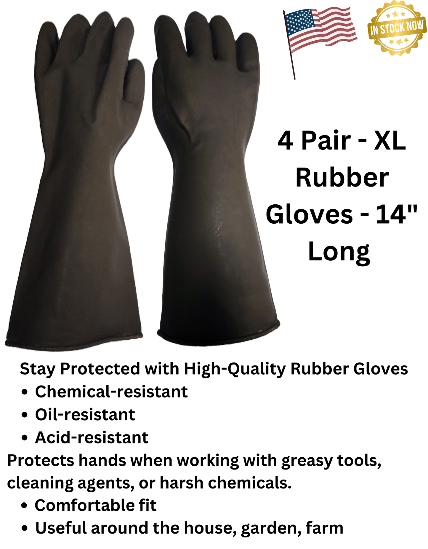 Rubber Gloves โ XL Size (4 Pairs) for Durable Hand Protection