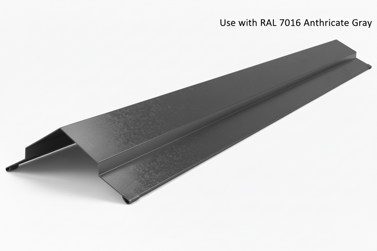 10 ft ridge cap flashing for corrugated and rib style metal roofing panels.