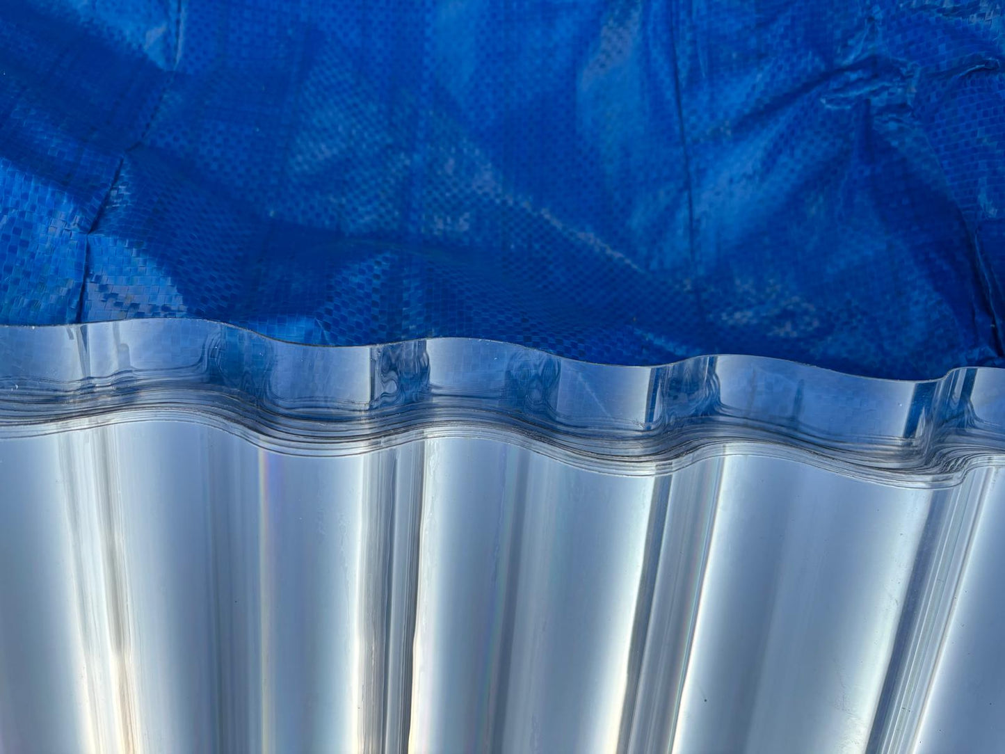 Close-up of blue corrugated plastic sheeting