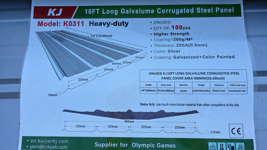 10ft 25 gauge Galvalume Corrugated Steel Panel