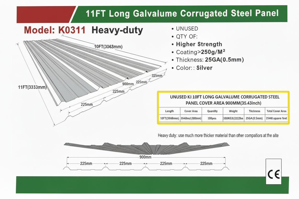 Galvalume Corrugated Steel Panel 11ft 25 gauge - Close out
