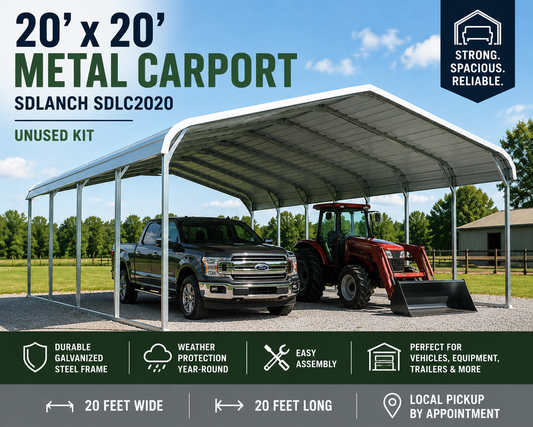 20' x 20' Metal Carport – SDLANCH SDLC2020 – Galvanized Steel Frame