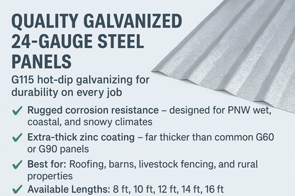 24-Gauge Corrugated Metal Roof Panel – Galvanized Steel – 8ft to 16ft Local Pick Up Only