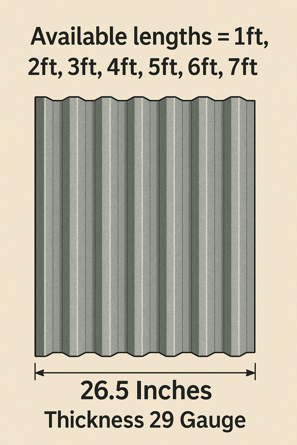 Corrugated Steel Panel – short panels - 1ft, 2ft, 3ft, 4ft, 5ft, 6ft, 7ft– Best Local Price