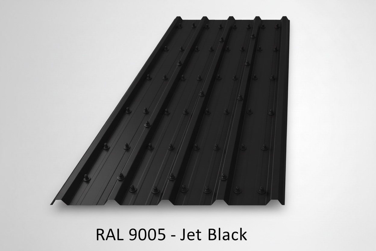 Black metal panel with textured surface on a light gray background