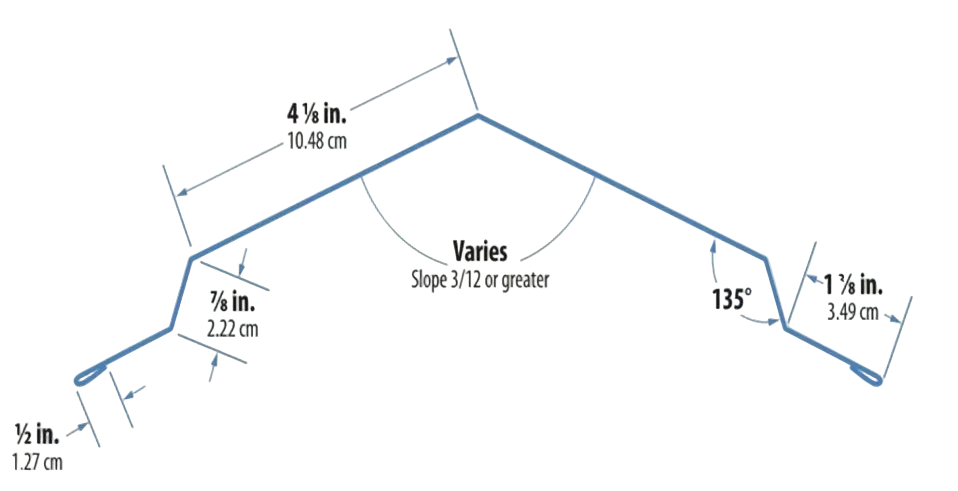 Technical drawing of a roofline with measurements and angles on a white background