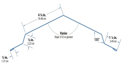 Technical drawing of a roofline with measurements and angles on a white background
