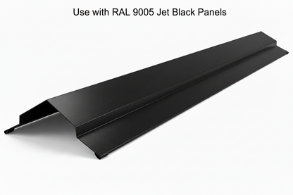 Black metal panel with RAL 9005 Jet Black color code on a white background