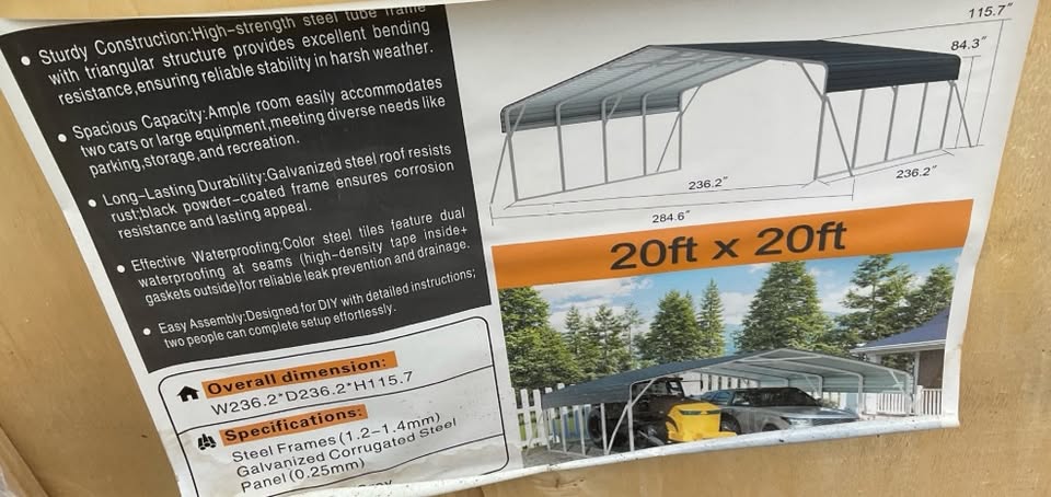 20' x 20' Metal Carport – SDLANCH SDLC2020 – Galvanized Steel Frame