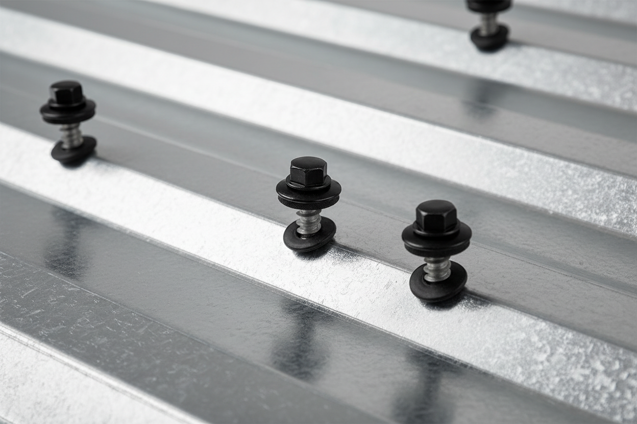 Close-up of metal brackets on a metallic surface