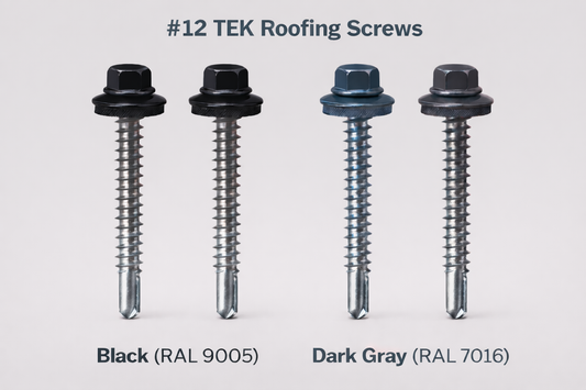 #12 TEK Roofing Screws – Color-Matched Black RAL 9005 and Dark Gray RAL 7016 – 50 mm